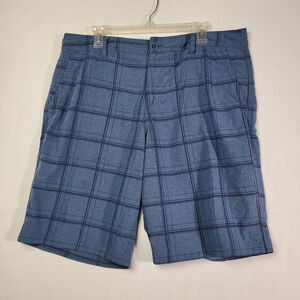 O'Neill Plaid Mens Size 36 Chino Shorts Blue/Black Plaid Print Pocket Skate Surf